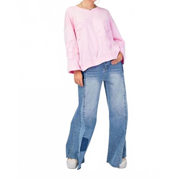 NEW EASEL flower patch washed pullover in pink - Picture 3 of 3